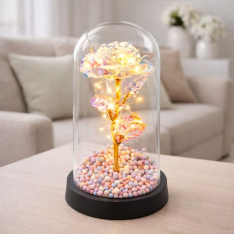 Wieczna Róża W Szklanej Kopule Oświetlenie LED Kryształowa 21,5 x 11 cm LEAN
