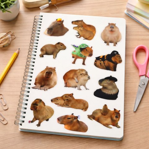 Zestaw Naklejki Kapibara Papierowe Prawdziwe Wizerunki 50 szt. LEAN