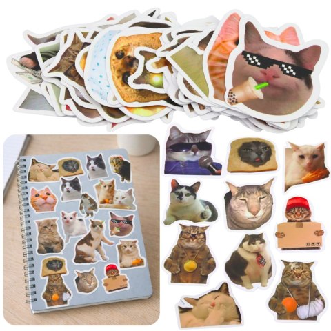 Zestaw Naklejki Koty Memy Dekoracyjne Różne Motywy 50 szt. 7-8 cm LEAN