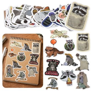 Zestaw Naklejki Z Szopem Dekoracyjne Różne Motywy 50 szt. 7-8 cm LEAN