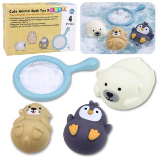 Zestaw Zabawki Do Kąpieli Łowienia Gumowe Zwierzątka Sitko Pastelowe 4 el.