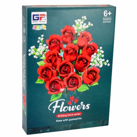 Klocki Konstrukcyjne Bukiet Kwiatów Czerwone Róże Gipsówka 952 el. LEAN Toys