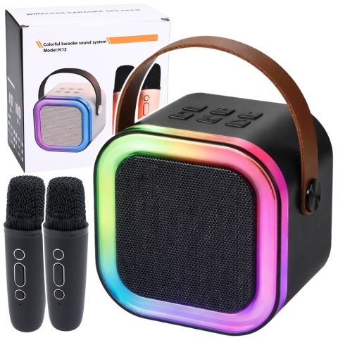 Zestaw Do Karaoke Głośnik Dwa Mikrofony Światła LED Czarny LEAN