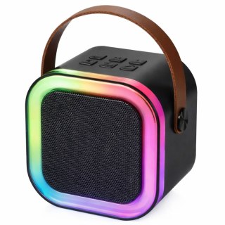 Zestaw Do Karaoke Głośnik Dwa Mikrofony Światła LED Czarny LEAN