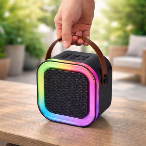 Zestaw Do Karaoke Głośnik Dwa Mikrofony Światła LED Czarny LEAN