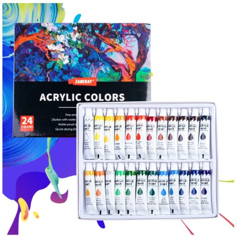 Zestaw Farby Akrylowe Artystyczne W Tubkach Bogato Pigmentowane 24 szt 12ml LEAN