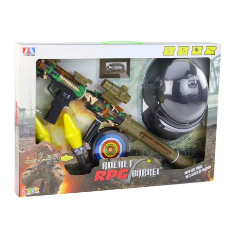 Zestaw Wojskowy Militarny Bazooka RPG Hełm Tracza Piankowe Pociski LEAN Toys