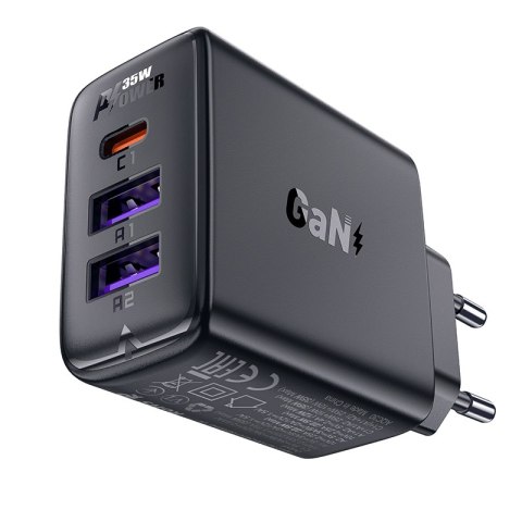 Ładowarka sieciowa PD 35W GaN z 3 portami 2x USB-A + USB-C czarna ACEFAST