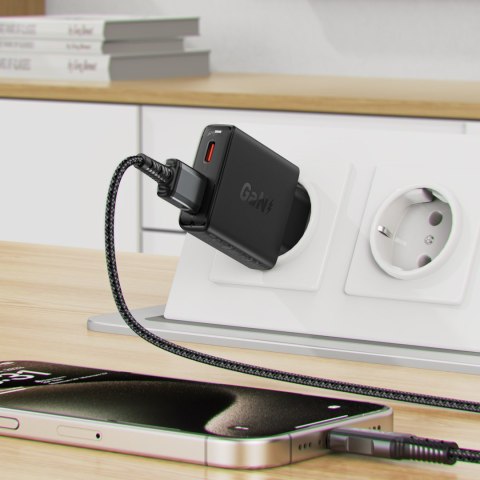 Mała płaska ładowarka sieciowa GaN PD 30W USB-A USB-C czarna ACEFAST