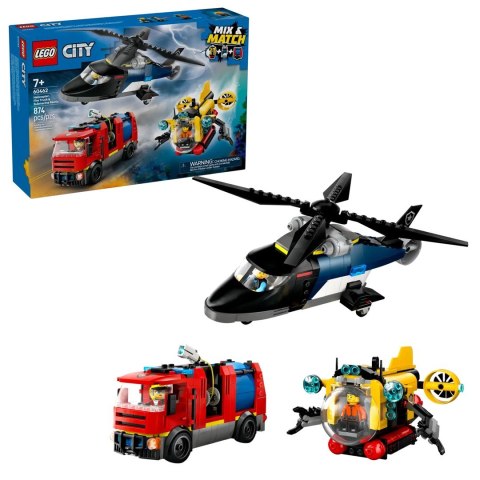 LEGO City 60462 - Zestaw z helikopterem, wozem strażackim i łodzią podwodną
