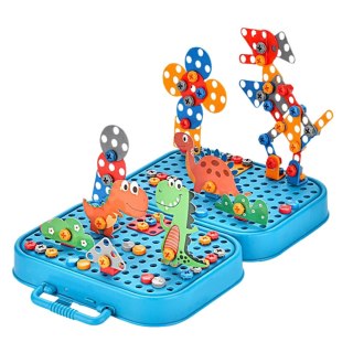 Zestaw Do Skręcania DIY Walizka Układanka Dinozaury Klocki Wkrętarka 228el. LEAN Toys