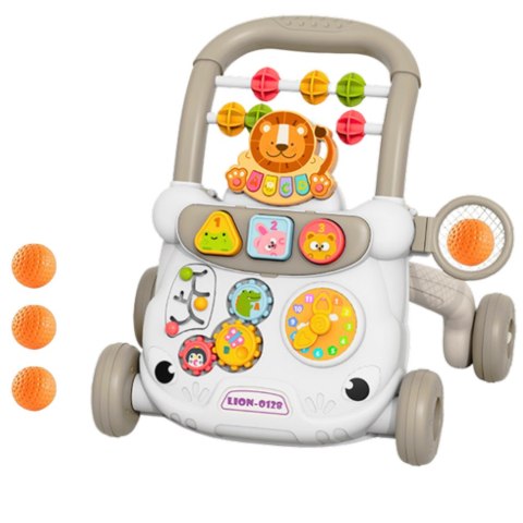 Chodzik Edukacyjny Interaktywny Pchacz Klocki Zegar Koła Zębate Szary LEAN Toys