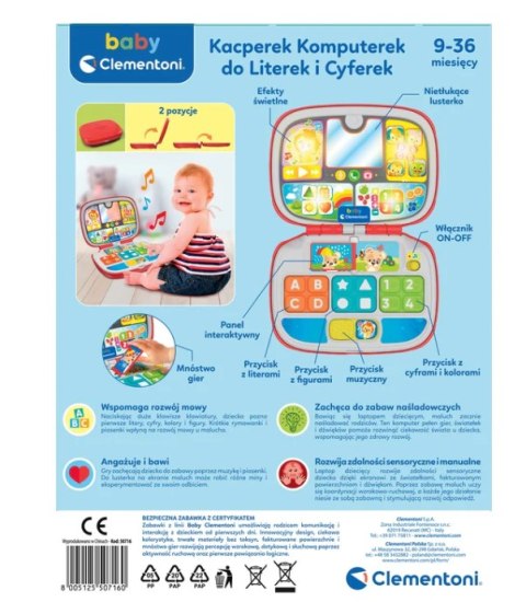 Interaktywny Laptop Komputerek Kacperek do Literek i Cyferek Język Polski Clementoni 50716