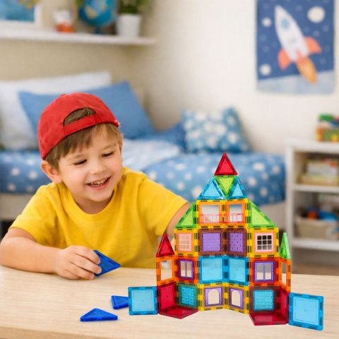 Klocki Magnetyczne 3D Układanka Konstrukcyjna Kolorowe 45 el. LEAN Toys