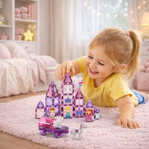 Klocki Magnetyczne Okienka Witraże Do Malowania Pisaki Różowe 126 el. LEAN Toys