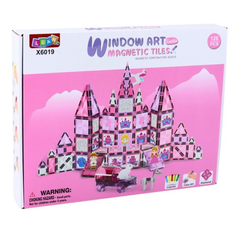 Klocki Magnetyczne Okienka Witraże Do Malowania Pisaki Różowe 126 el. LEAN Toys