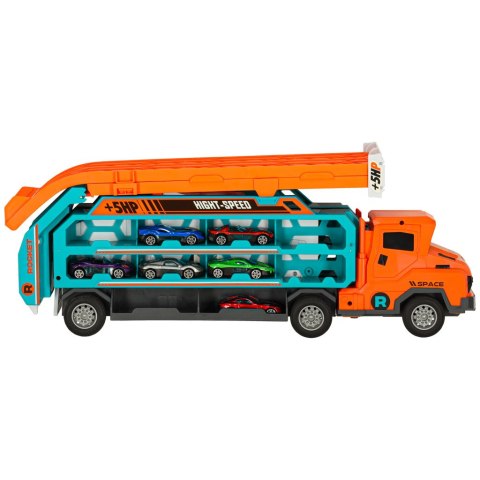 Samochód laweta transporter tor zjeżdżalnia dla samochodów pomarańczowy Kik Sp. z o. o. Sp. k.