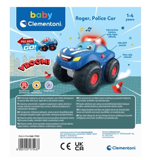Samochód Policyjny Roger Efekty Dźwiękowe Świetlne Clementoni 17543 Clementoni