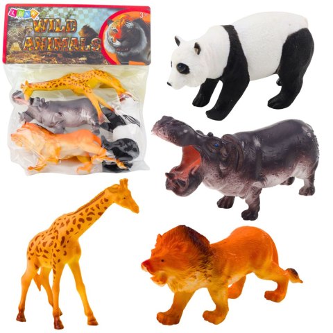 Zestaw Figurki Dzikie Zwierzęta Safari Panda Żyrafa Lew Hipopotam 4 szt. LEAN TOYS