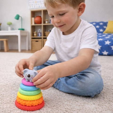 Piramidka Sensoryczna Z Koalą Wieża Edukacyjna Kolorowa 7 el. LEAN Toys