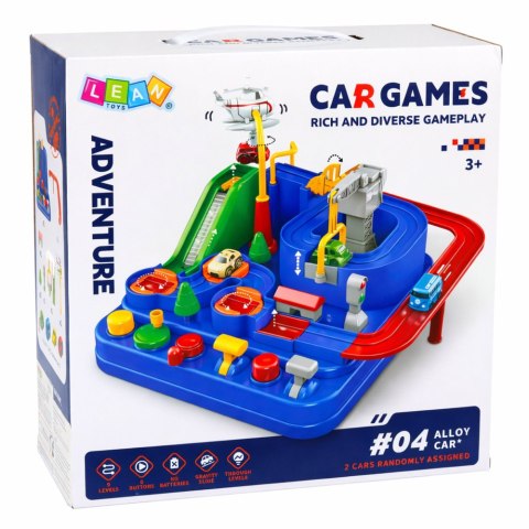 Samochodowy Tor Przeszkód Interaktywny Parking Edukacyjny 4 Auta Niebieski LEAN Toys
