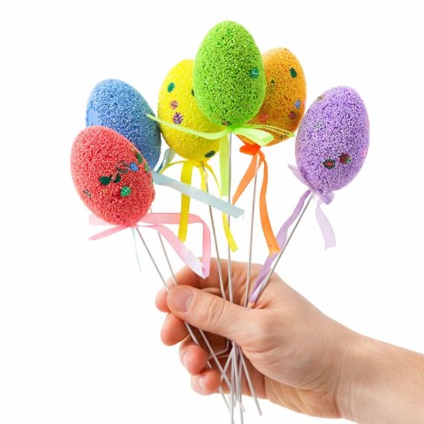 Jajka Wielkanocne Na Piku Druciku Kolorowe Listki Wstążka Ozdoba 6szt