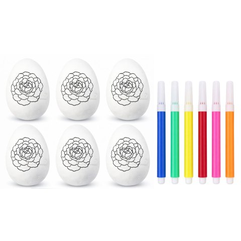 Jajka Wielkanocne Styropianowe Do Malowania Pisaki Wzór Kwiat B 6szt LEAN TOYS