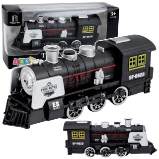 Klasyczna Lokomotywa Czujnik Przeszkód Dym Światła Dźwięki Czarna LEAN Toys