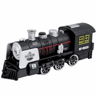 Klasyczna Lokomotywa Czujnik Przeszkód Dym Światła Dźwięki Czarna LEAN Toys