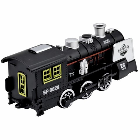 Klasyczna Lokomotywa Czujnik Przeszkód Dym Światła Dźwięki Czarna LEAN Toys