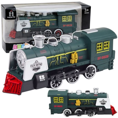 Klasyczna Lokomotywa Czujnik Przeszkód Dym Światła Dźwięki Zielona LEAN Toys