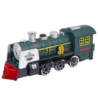 Klasyczna Lokomotywa Czujnik Przeszkód Dym Światła Dźwięki Zielona LEAN Toys