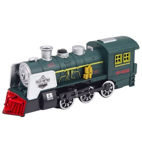Klasyczna Lokomotywa Czujnik Przeszkód Dym Światła Dźwięki Zielona LEAN Toys