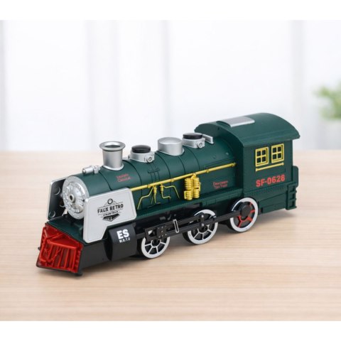 Klasyczna Lokomotywa Czujnik Przeszkód Dym Światła Dźwięki Zielona LEAN Toys