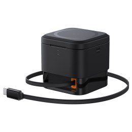 2w1 Ładowarka bezprzewodowa 20W MagSafe Qi z rozwijanym kablem USB-C czarna BASEUS