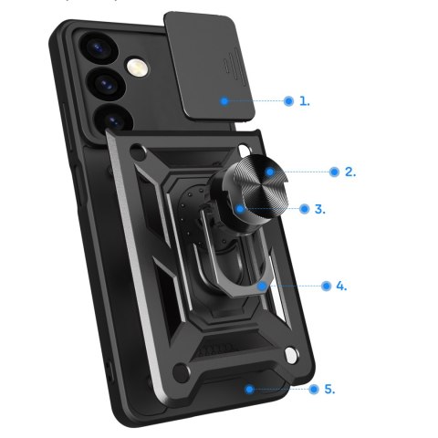 Etui z osłoną na aparat do Samsung Galaxy S24 Hybrid Armor Camshield czarne HURTEL