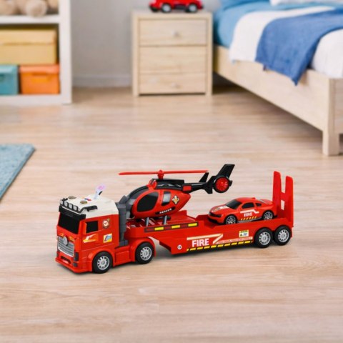 Zestaw Strażacki Ratunkowy Ciężarówka Laweta Auto Helikopter Światła Dźwięk LEAN Toys