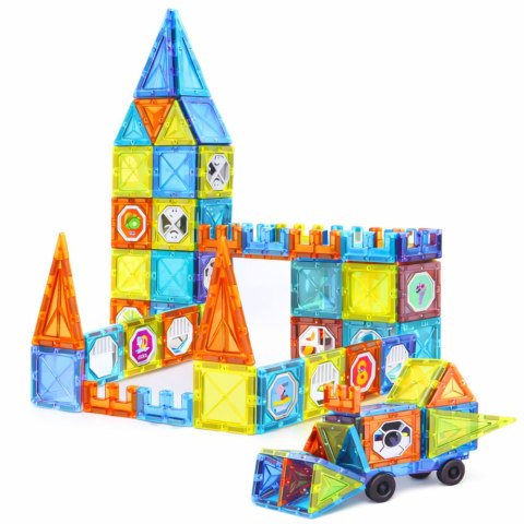 Klocki Magnetyczne Edukacyjne Okienka Z Pojazdem 3D Naklejki 138 el. LEAN Toys