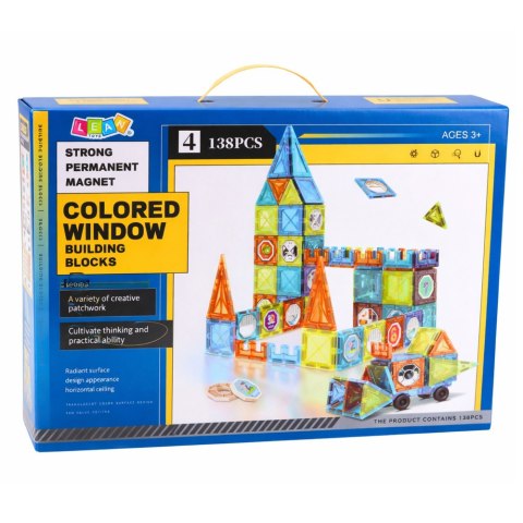 Klocki Magnetyczne Edukacyjne Okienka Z Pojazdem 3D Naklejki 138 el. LEAN Toys