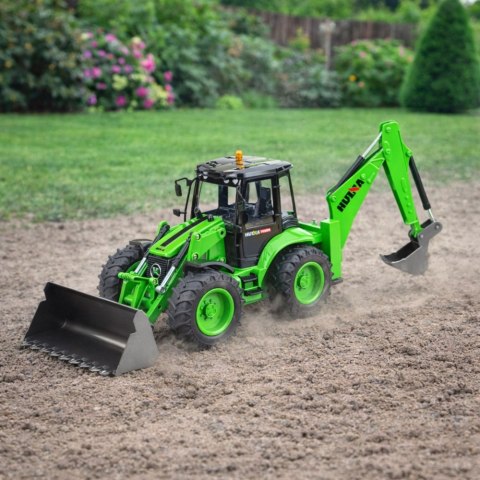 Koparko Ładowarka Zdalnie Sterowana RC Światła Dźwięk Zielona Huina 1:14 HUINA