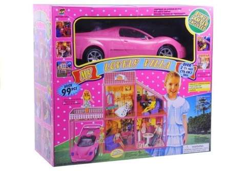 Rozkładana Willa Dla Lalek 76cm + Auto + Akcesoria LEAN Toys