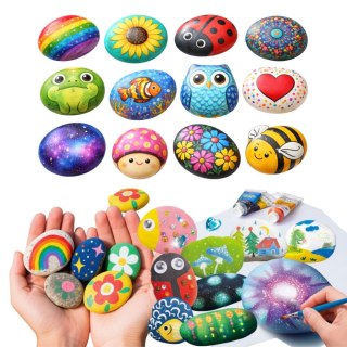 Zestaw Kreatywny DIY Malowanie Kamieni Świecące Farby Kleje Brokatowe LEAN Toys