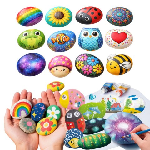 Zestaw Kreatywny DIY Malowanie Kamieni Świecące Farby Kleje Brokatowe LEAN Toys