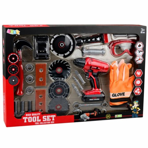 Duży Zestaw Narzędzi Dla Dzieci Wkrętarka Szlifierka Na Baterie 28 el. LEAN Toys