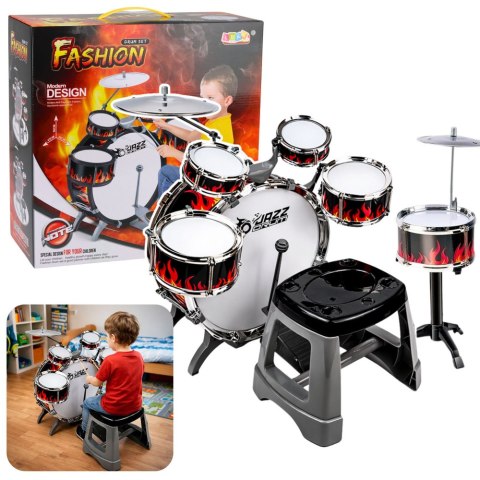 Perkusja Dla Dzieci Zestaw 6 Bębnów 2 Talerze Instrument Muzyczny Taboret LEAN Toys