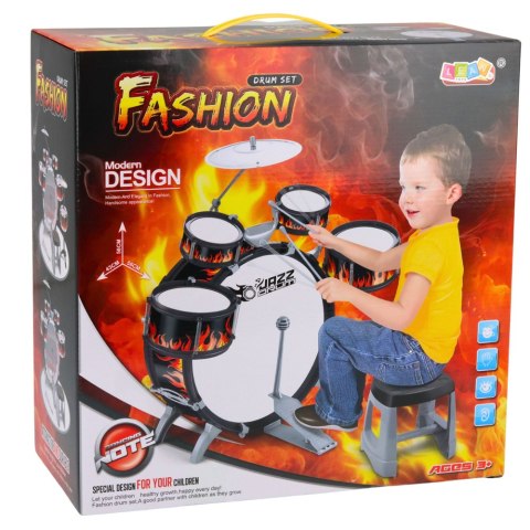 Perkusja Dla Dzieci Zestaw 6 Bębnów 2 Talerze Instrument Muzyczny Taboret LEAN Toys