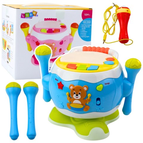 Bębenek Dla Dzieci Muzyczny Interaktywny Światła Dźwięki Niebieski LEAN Toys
