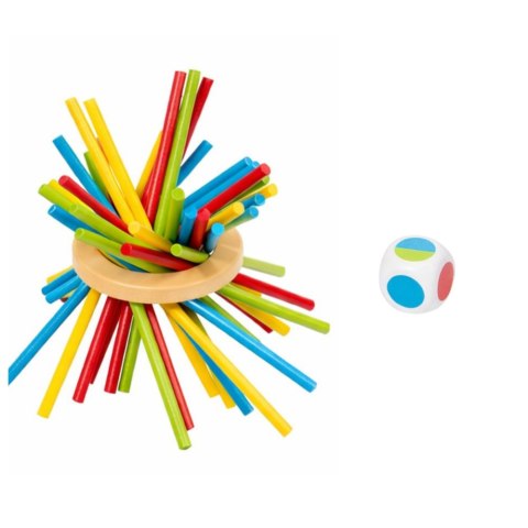 Drewniana Gra Zręcznościowa Edukacyjna Wieża Patyczki Kulki Kostka 37 el. LEAN Toys