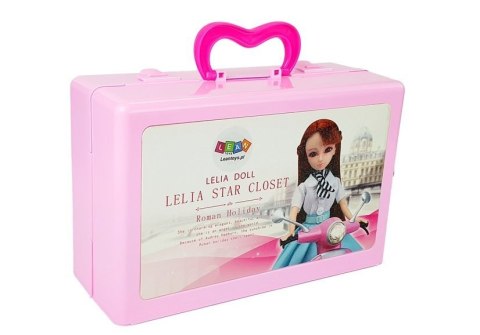 Lalka Modelka Zestaw Ubrań Garderoba Biżuteria w Walizce Blond LEAN Toys