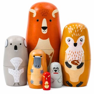 Zestaw Drewniane Lalki Matrioszki Układanka Zwierzęta Leśne 6 szt. LEAN Toys